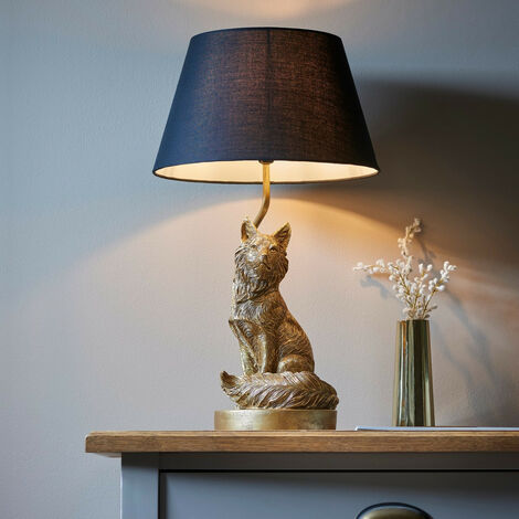 Endon Fox Tischlampe mit Sockel und Schirm Vintage Goldfarbe und schwarzem Stoff