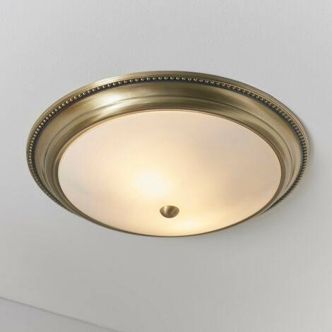 Endon Atlas - 2 Light Flush Deckenleuchte Antik Messing, Acid Glass, E27