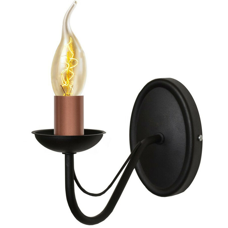 Helam MALBO Lampada da parete a candela nera, rame 25 cm