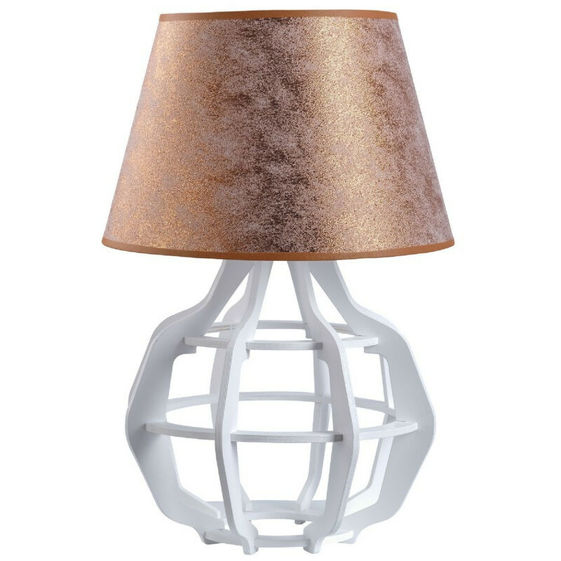 Lampada Da Comodino In Legno Massello Con Paralume Floreale – E27, Altezza 28/32 Cm | Stile Retrò Per Camera Da Letto E Soggiorno