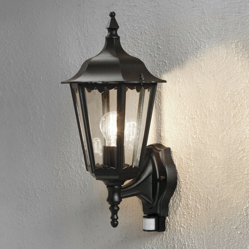 Konstsmide Firenze Lampada da esterno classica grande con lanterna PIR  nera, IP44