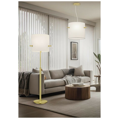 Trio Camden Lampada da Terra Moderna a 3 Luci con Paralume Ottone Opaco