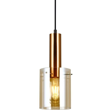 Lampada sospesa 40x80 cm con pendel oro e paralume grigio