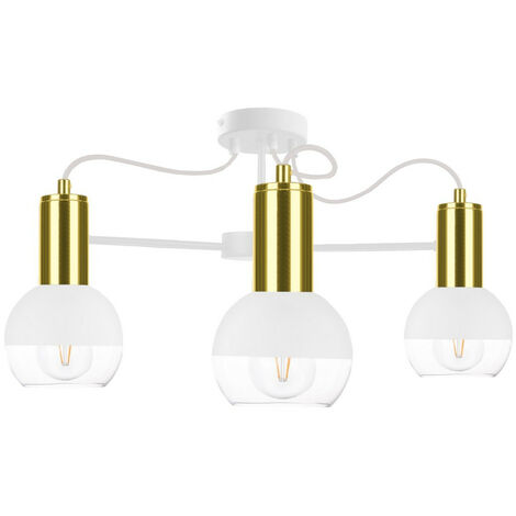 Lampadario A Soffitto LynPon Oro Con Cristalli - 3 Luci E14, Semi-incasso, Per Soggiorno, Camera, Cucina