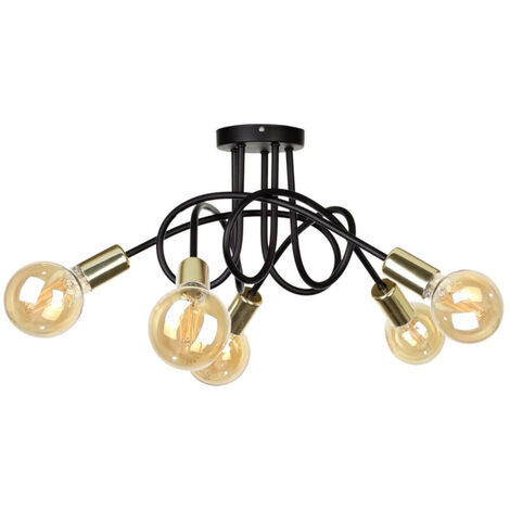Spring Lighting Soffitto Semi-incasso Moderno Multibraccio 5 Luci Nero Opaco Vetro 58071108