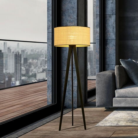 Emibig ASTON Lampada da terra treppiede in rattan nero con paralumi in  tessuto marrone, 1x E27