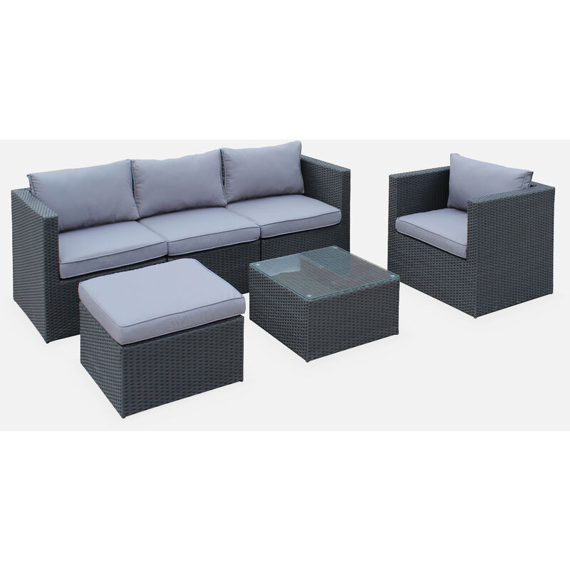 Muebles de jardin, conjunto sofa de exterior, Negro Gris, 5 plazas - Benito