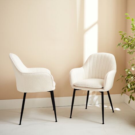Sillón borreguito con patas de metal, set de 2, Shella borreguito, Borreguito blanco, 57x59x84.5 cm