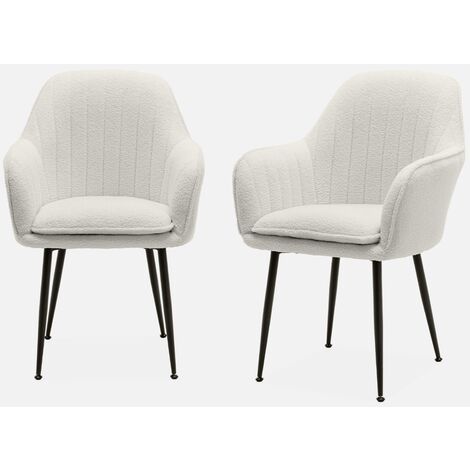 Sillón borreguito con patas de metal, set de 2, Shella borreguito, Borreguito blanco, 57x59x84.5 cm