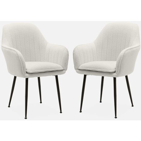 Sillón borreguito con patas de metal, set de 2, Shella borreguito, Borreguito blanco, 57x59x84.5 cm