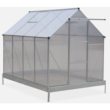 main image of "Invernadero con base 250x190x207cm - 5 m² - Aluminio/Policarbonato 4mm - 2 tragaluces de techo - CHENE - Transparente"