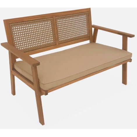 Muebles de jardín de madera y caña de 4 plazas, Bohemia, 117x64x74 cm