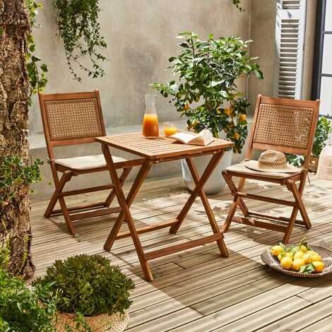 Bistro - Juego de 3 sillas plegables de madera para patio, sillas plegables  de madera, juego de 2 sillas de patio pequeño con mesa plegable cuadrada