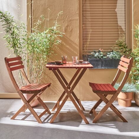Conjunto de jardín de Mesa redonda plegable de 60 cm y 2 sillas Java en  madera de teca.