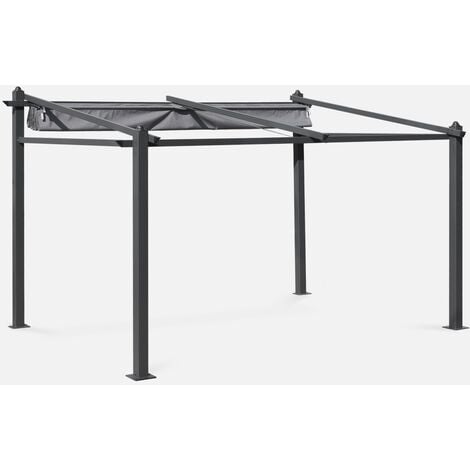 Pérgola 3x4m de aluminio con cubierta corredera, Murum, Gris, 355x290x251 cm