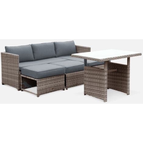 Muebles de jardín de resina trenzada con mesa, 6 plazas, Reggiano, Gris, 120x62x65 cm