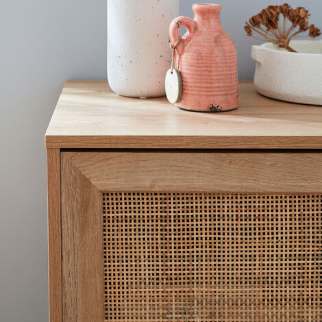 Aparador estilo escandinavo con 1 puerta de caña, 80cm, Boheme, Natural, 80x39x65.8 cm