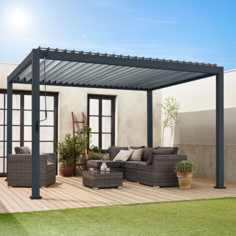 Pérgola bioclimática  3x4m de aluminio con lamas orientables, Triomphe 3x4m, Antracita, 400x300x250 cm