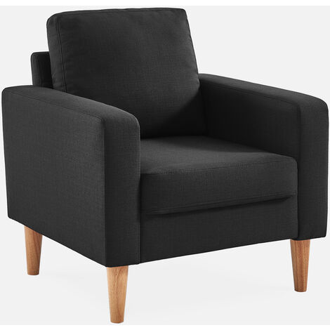 Sillón estilo escandinavo con patas de madera, Bjorn, Gris jaspeado, 78x77x70 cm