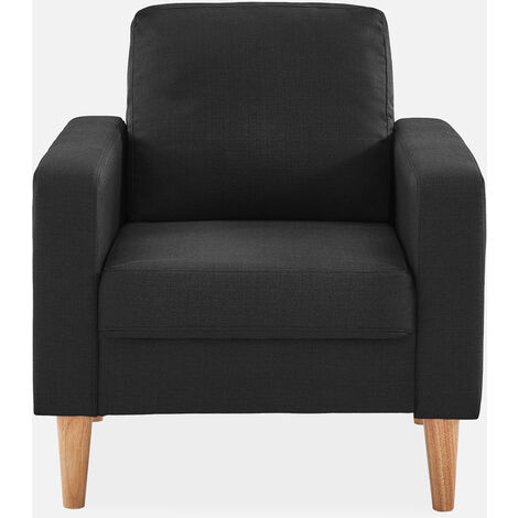 Sillón estilo escandinavo con patas de madera, Bjorn, Gris jaspeado, 78x77x70 cm