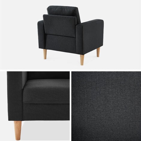 Sillón estilo escandinavo con patas de madera, Bjorn, Gris jaspeado, 78x77x70 cm