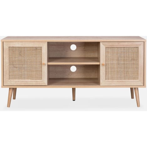 Mueble TV de caña trenzada, 120cm, Boheme, Natural, 120x39x56.5 cm