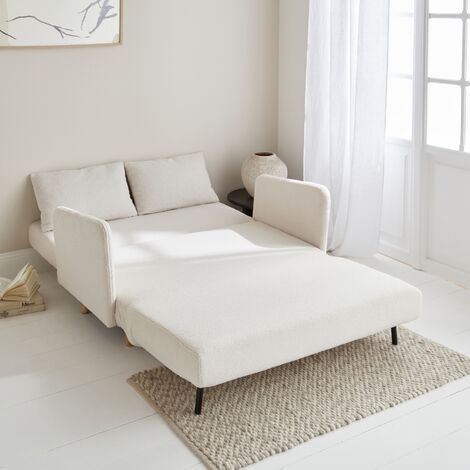 Sofá cama en borreguito blanco de 2 plazas, Panam borreguito, Borreguito blanco, 131x75x81 cm