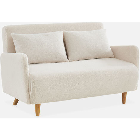 Sofá cama en borreguito blanco de 2 plazas, Panam borreguito, Borreguito blanco, 131x75x81 cm