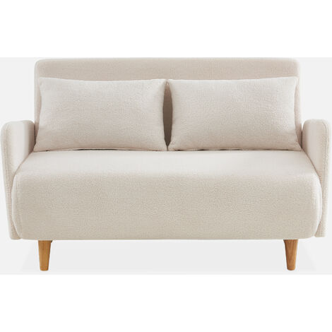 Sofá cama en borreguito blanco de 2 plazas, Panam borreguito, Borreguito blanco, 131x75x81 cm