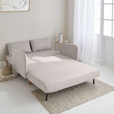 Sofá cama con patas de madera de 2 plazas, Panam, Beige, 131x75x81 cm
