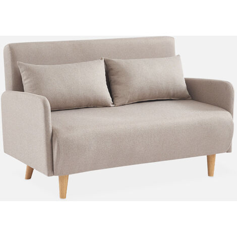 Sofá cama con patas de madera de 2 plazas, Panam, Beige, 131x75x81 cm