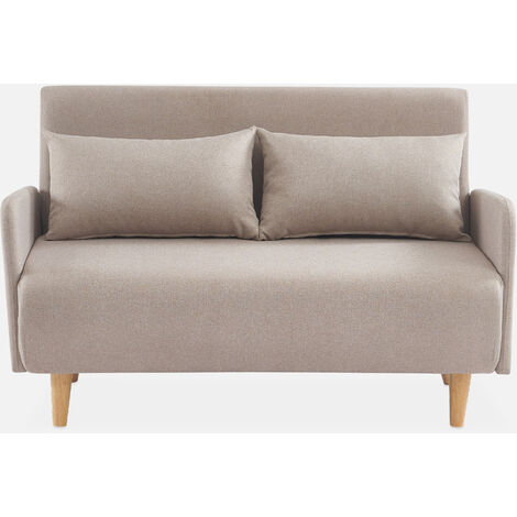 Sofá cama con patas de madera de 2 plazas, Panam, Beige, 131x75x81 cm