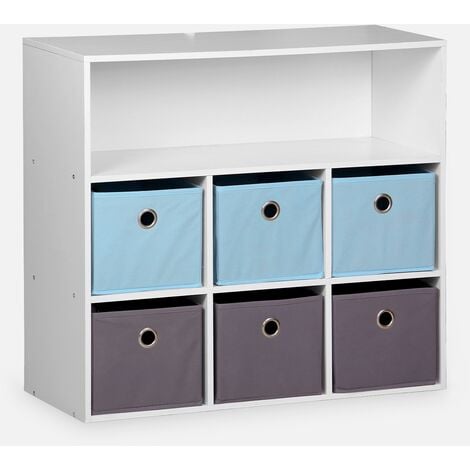 Mueble con almacenaje para niño, blanco - Camilo - con 7 compartimentos y 6  cestas grises y azules