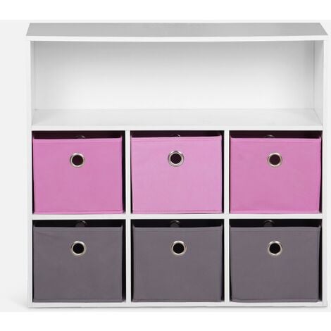Mueble infantil con 6 cestas, Camille, Rosa, 76.2x29.5x70 cm