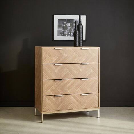 Cómoda de espiga, 4 cajones, Budapest, Natural, 80x40x95 cm