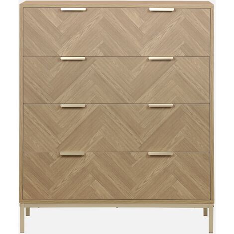 Cómoda de espiga, 4 cajones, Budapest, Natural, 80x40x95 cm