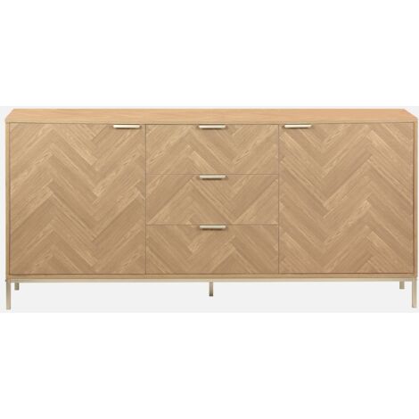 Aparador con efecto espiga de 2 puertas, 160cm, Budapest, Natural, 160x40x75 cm