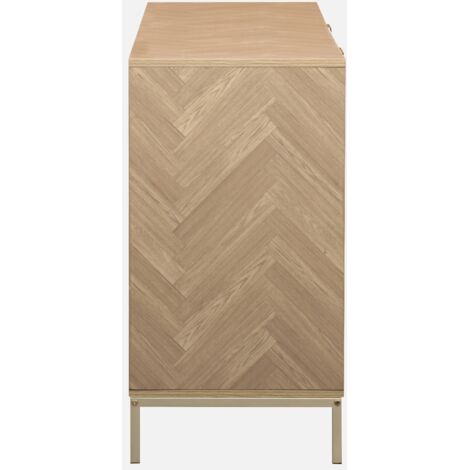 Aparador con efecto espiga de 2 puertas, 160cm, Budapest, Natural, 160x40x75 cm