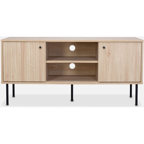 Mueble TV con decoración de madera acanalada, 120cm, Braga, Natural, 120x39x56.2 cm
