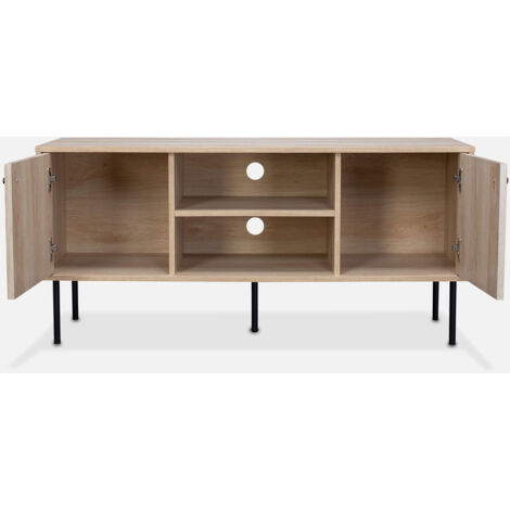 Mueble TV con decoración de madera acanalada, 120cm, Braga, Natural, 120x39x56.2 cm