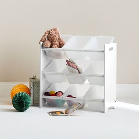 Organizador de juguetes de 6 compartimentos con canasta de tela - Madera  maciza