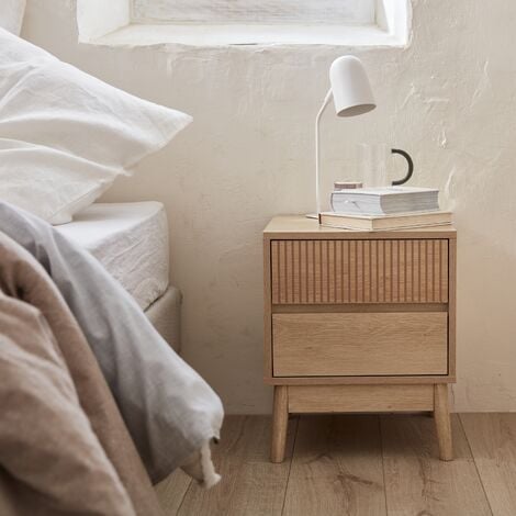 Mesita de noche con 2 cajones, set de 2, Linear, Madera, 39x40x48 cm