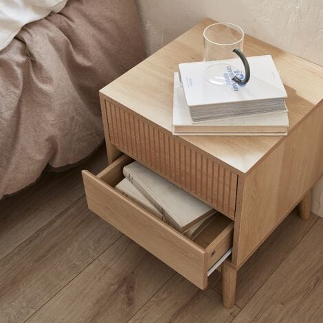 Mesita de noche con 2 cajones, set de 2, Linear, Madera, 39x40x48 cm