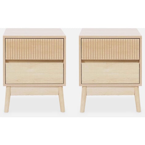 Mesita de noche con 2 cajones, set de 2, Linear, Madera, 39x40x48 cm