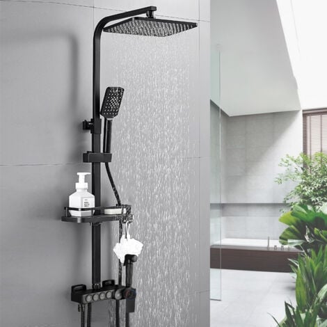 Système de douche avec set de douche thermostatique avec douchette 4  fonctions tringle de douche robinet de douche thermostatique noir