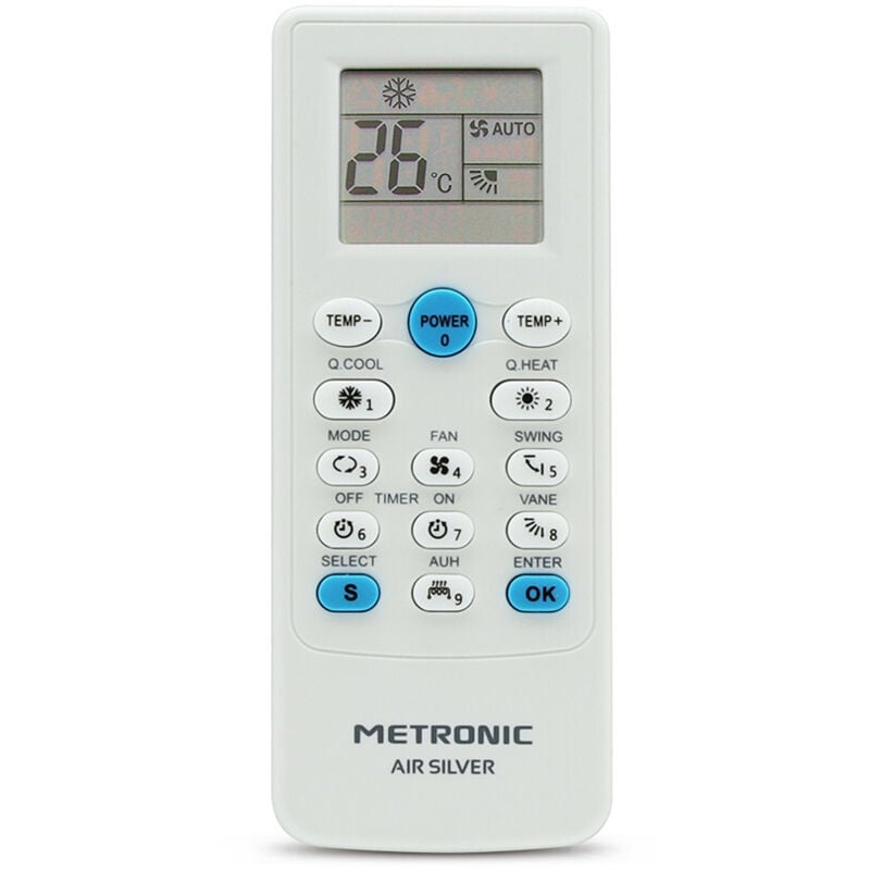 Metronic 495348 - Fernbedienung Universal für Klimaanlagen, Fernbedienung Universal Klimaanlage automatische Suche oder nach Modell, Timer, 5 Modi ofBetrieb, White