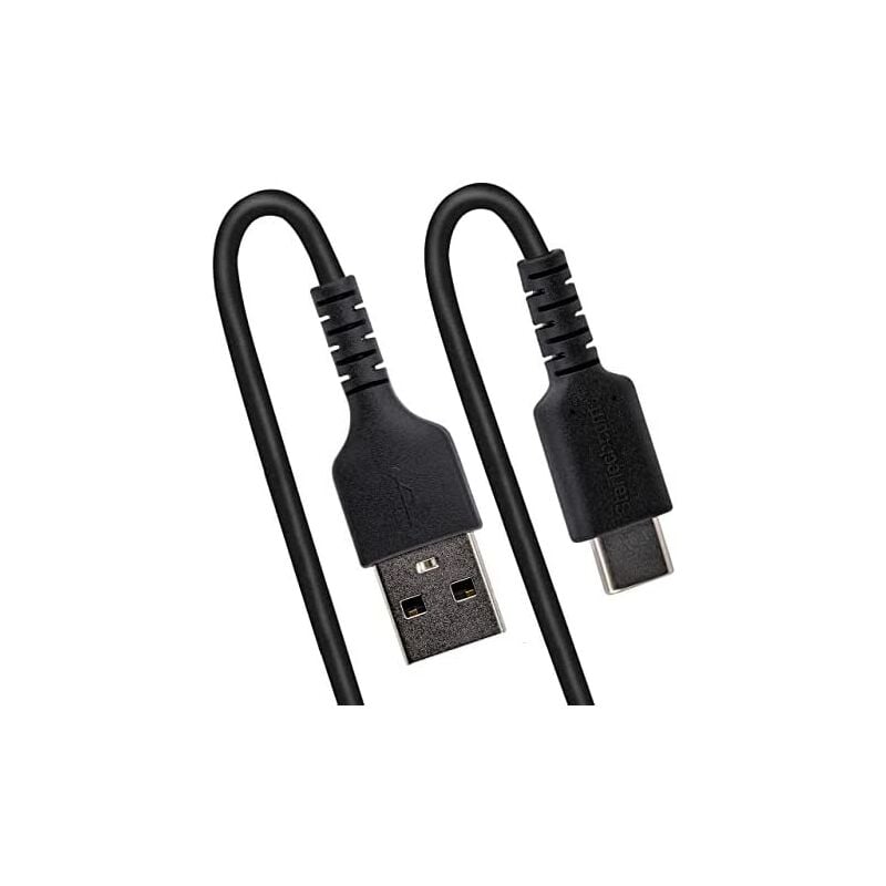 StarTech.comUSB 1m Ladekabel USB A zu USB C, USB Typ C Curly  Schnellladekabel für hohe Beanspruchung, USB 2.0 A zu USBC Kabel, Heavy  Duty Aramid Fibre, Schwarz (R2ACC-1M-USB-USB-CABLE)