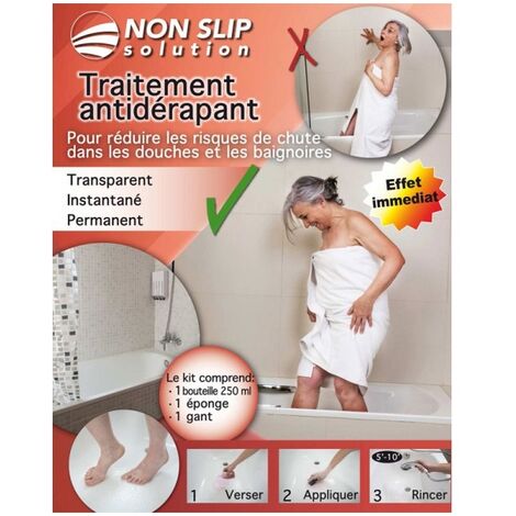 [NEUWERTIG] OUTLET Non Slip Solution Anti-Rutsch-Behandlung, zur Reduzierung der Sturzgefahr in Duschen und Badewannen, 250 ml Flasche, mit Schwamm und Handschuh.