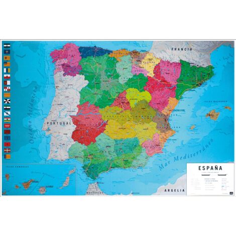 Poster physische und politische karte von spanien