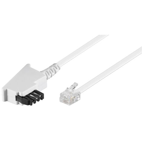 Telefonkabel (Universal Pinout), weiß, Kupferkaschierter Aluminiumleiter (CCA), TAE-F-Stecker (2-adrig)  RJ11-Stecker (6P4C) (4-adrig). Kabellänge 10 m